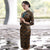 3/4 Sleeve Key Hole Neck Traditional Cheongsam Floral Velvet Chinese Dress