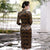 3/4 Sleeve Key Hole Neck Traditional Cheongsam Floral Velvet Chinese Dress