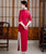 Full Length Traditional Cheongsam Silk Chinese Dress with Floral Lace Edge