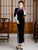 3/4 Sleeve Full Length Traditional Cheongsam Velvet Chinese Dress with Lace Edge