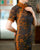 Landscape Pattern Short Sleeve Full Length Traditional Cheongsam Chinese Dress