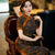 Landscape Pattern Short Sleeve Full Length Traditional Cheongsam Chinese Dress