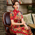 Vestido chino de terciopelo cheongsam tradicional de longitud completa con mangas 3/4 con borde de encaje