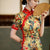 Robe chinoise traditionnelle en velours Cheongsam à manches 3/4 avec bord en dentelle