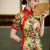 3/4 Ärmel in voller Länge traditionelles chinesisches Cheongsam Samtkleid mit Spitzenkante