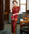 Robe chinoise traditionnelle en velours Cheongsam à manches 3/4 avec bord en dentelle