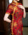 Short Sleeve Full Length Traditional Cheongsam Floral Chinese Dress with Strap Buttons