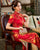 Robe chinoise traditionnelle en velours Cheongsam à manches 3/4 avec bord en dentelle