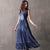 V Neck Floral Embroidery Chinese Style Sun Dress Retro Jean Dress