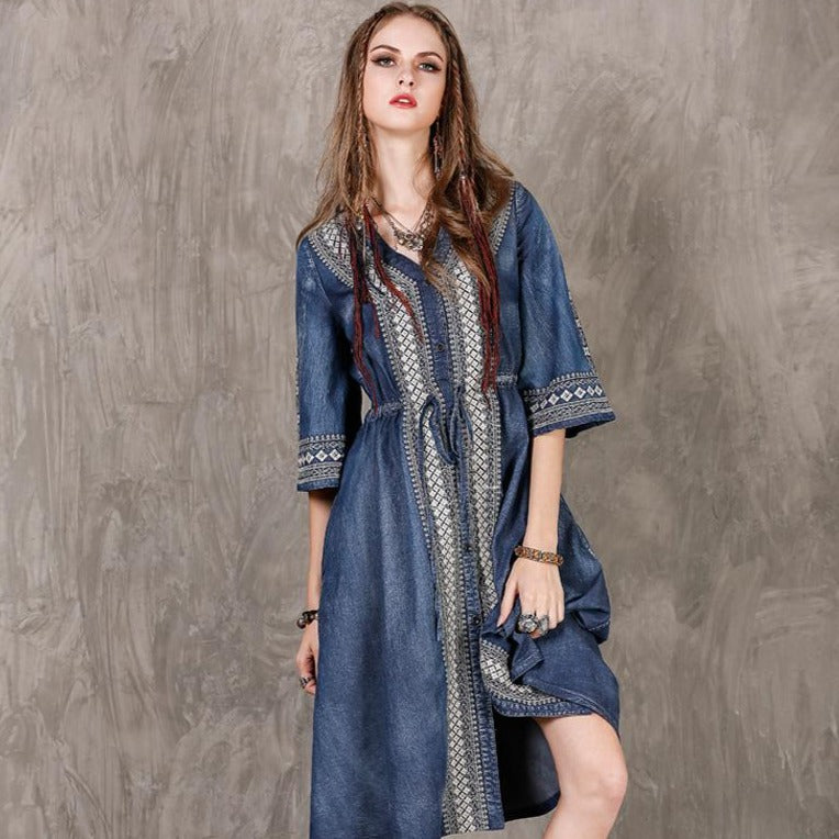Denim dress in mid blue vintage – anitahass.com