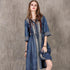 Half Sleeve V Neck Floral Embroidery Retro Chinese Style Jean Dress