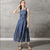 Floral Embroidery V Neck Retro Chinese Style Jean Dress