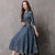 Half Sleeve Retro Chinese Style Jean Dress with Floral Embroidery Belt