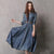 Half Sleeve Retro Chinese Style Jean Dress with Floral Embroidery Belt