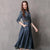 Half Sleeve Retro Chinese Style Jean Dress with Floral Embroidery Belt