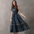 V Neck Retro Chinese Style Jean Dress with Floral Embroidery Belt