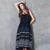 Floral Embroidery Backless Chinese Style Jean Dress Sun Dress