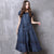 Puff Sleeve Retro Chinese Style Jean Dress with Expansion Skirt