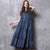 Puff Sleeve Retro Chinese Style Jean Dress with Expansion Skirt