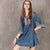 3/4 Sleeve V Neck Knee Length Retro Chinese Style Jean Dress