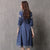 3/4 Sleeve V Neck Floral Embroidery Chinese Style Jean Dress