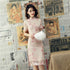 Floral Embroidery Knee Length Modern Cheongsam Chinese Dress