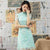Floral Embroidery Illusion Sleeve Cheongsam Top A-line Chinese Dress