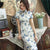 Cap Sleeve Butterflies Pattern Retro Cheongsam Silk Chinese Dress