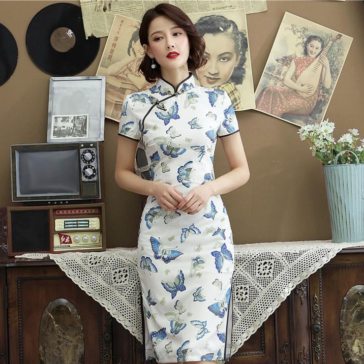 silk chinese dress Chinese Traditional Embroidery Qipao Women Silk Satin Cheongsam Evening  Dresses