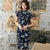 Cap Sleeve Butterflies Pattern Retro Cheongsam Silk Chinese Dress