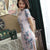 Short Sleeve Modern Cheongsam Floral Silk Chinese Dress