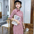 Halbarm knielanges Wildleder modernes Cheongsam im chinesischen Stil kariertes Kleid