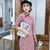 Mezza manica al ginocchio in camoscio moderno cheongsam stile plaid vestito cinese