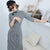 Half Sleeve Knee Length Suede Modern Cheongsam Chinese Style Plaids Dress