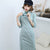 Knee Length Ruched Pattern Suede Modern Cheongsam Chinese Style Day Dress