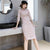 3/4 Sleeve Knee Length Suede Retro Cheongsam Chinese Style Plaids Dress