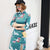 Half Sleeve Knee Length Floral Suede Modern Cheongsam Chinese Dress