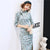 3/4 Sleeve Tea Length Floral Suede Cheongsam Chinese Dress