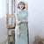 3/4 Sleeve Knee Length Woolen Cheongsam Chinese Dress with Feather Pattern