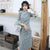 Vestido de cuadros estilo chino cheongsam de lana con mangas abullonadas