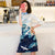 3/4 Ärmel Kranich & Blumenmuster Cheongsam Spandex Chinesisches Kleid