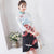 Robe chinoise à manches 3/4 et motif floral Cheongsam Spandex