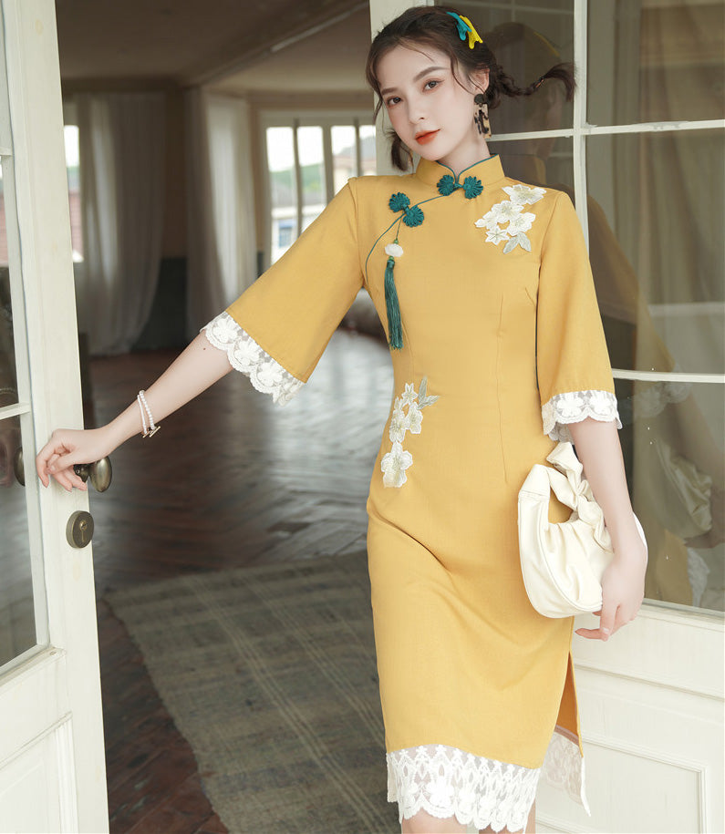 Yellow cheongsam discount