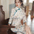 Floral Suede Traditional Cheongsam Knee Length Day Dress with Lace Edge