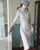 Suede Traditional Cheongsam Knee Length Plaid Dress with Lace Edge