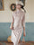 Suede Traditional Cheongsam Knee Length Plaid Dress with Lace Edge