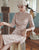 Suede Traditional Cheongsam Knee Length Plaid Dress with Lace Edge