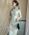 Floral Embroidery Traditional Cheongsam Knee Length Chinese Dress with Lace Edge