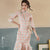 Plaids & Checks Pattern Modern Cheongsam Chinese Dress with Pleated Skirt