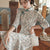 Leaves Pattern Modern Cheongsam Chinese Dress with Pleated Skirt